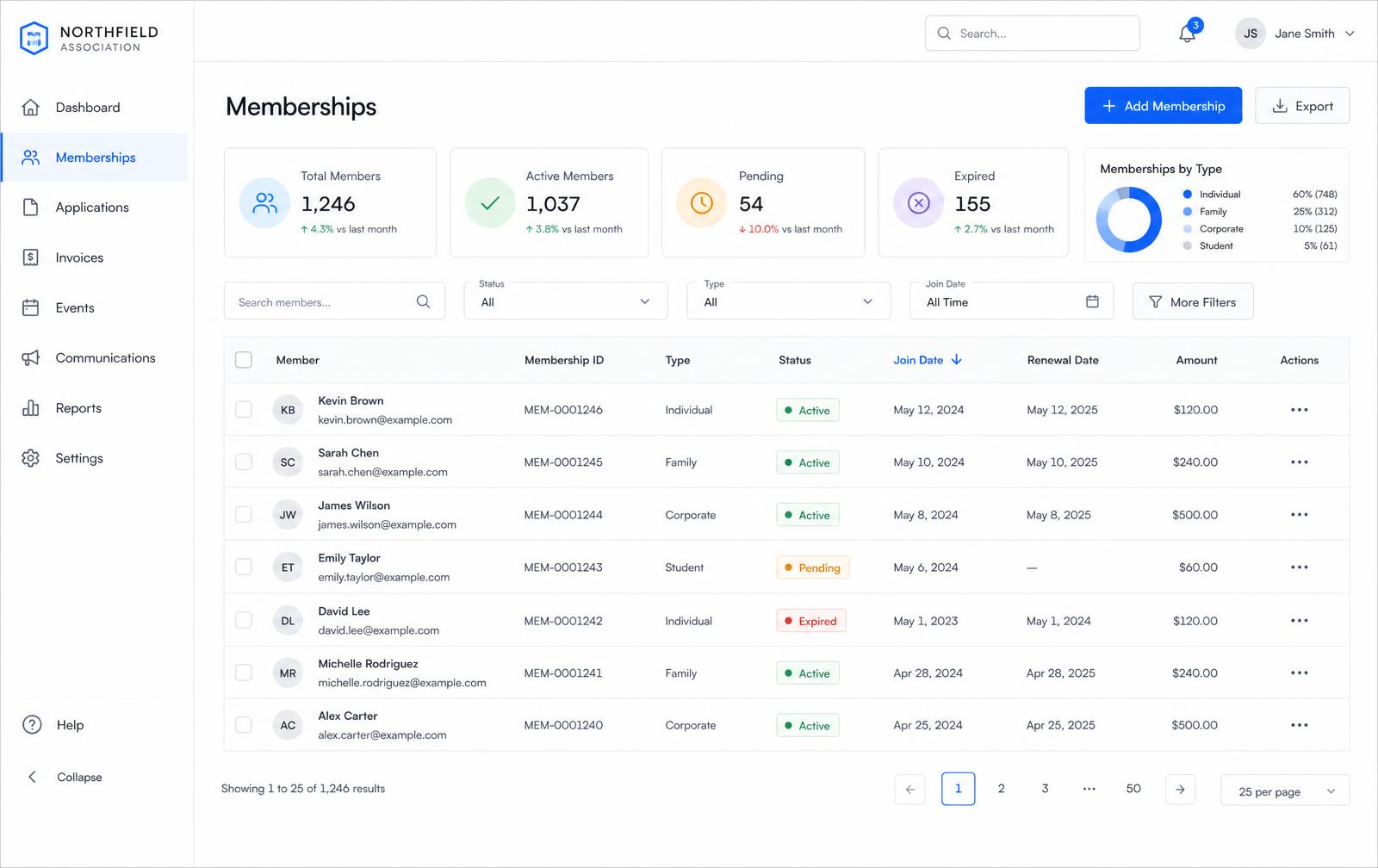 Concept design of a membership management application interface